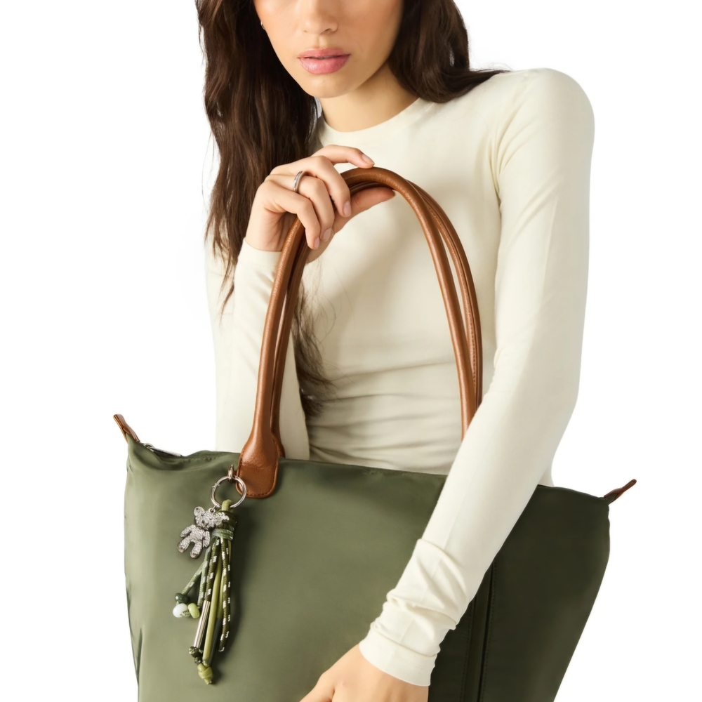 NWT No Boundaries Olive Green Tote Bag | Large Nylon Shoulder Bag Zip Closure - Picture 5 of 9